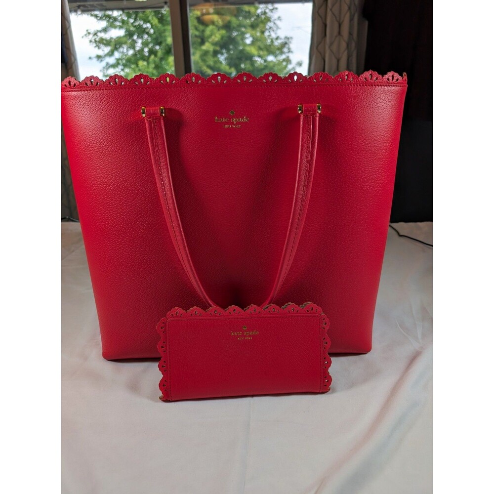 Kate Spade Fordham Court Leather Tote & Matching Wallet Set NWT Scalloped Lace
